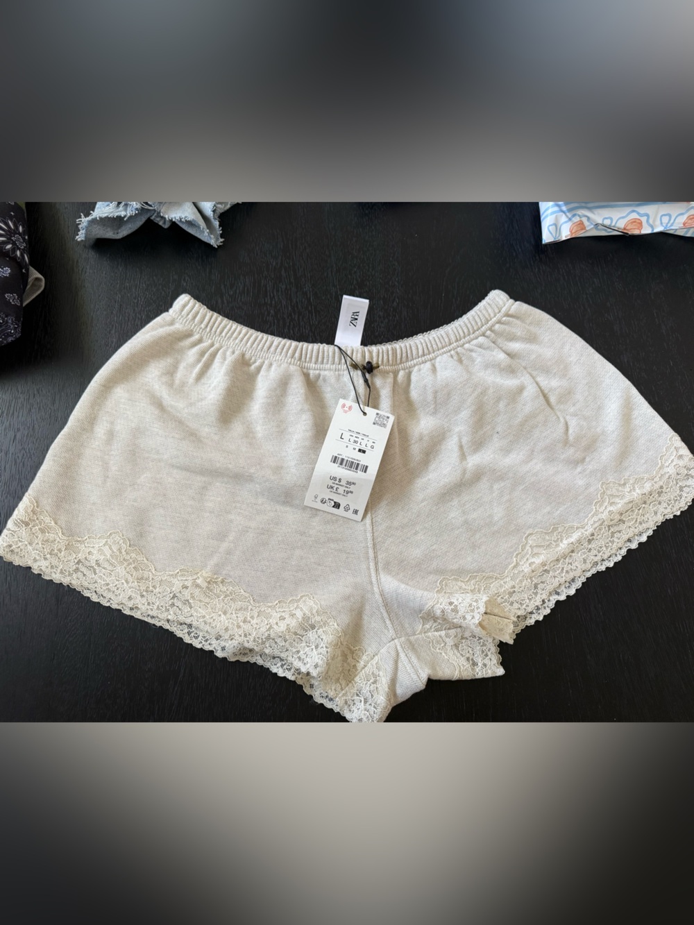 Zara Cream Lace-Trim Knit Shorts